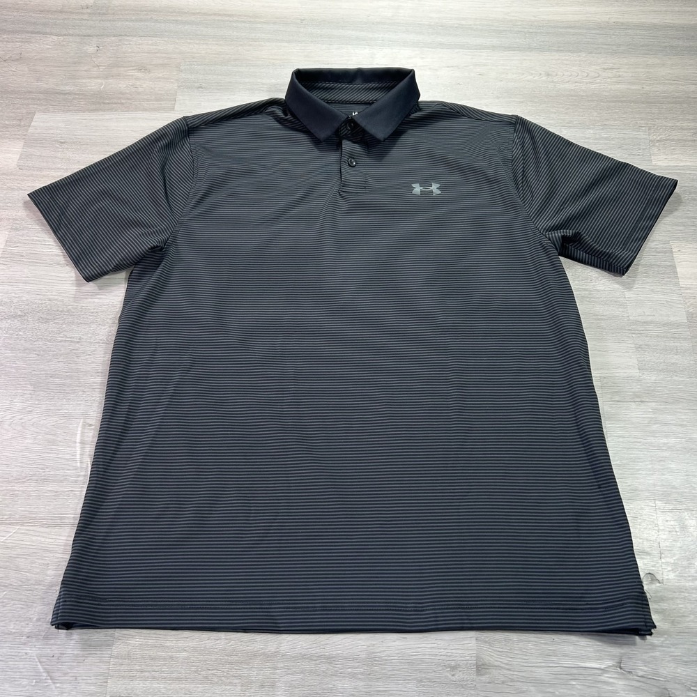 Under Armour The Performance Polo Shirt Mens Large Gray Stripe Golf Stretch Top